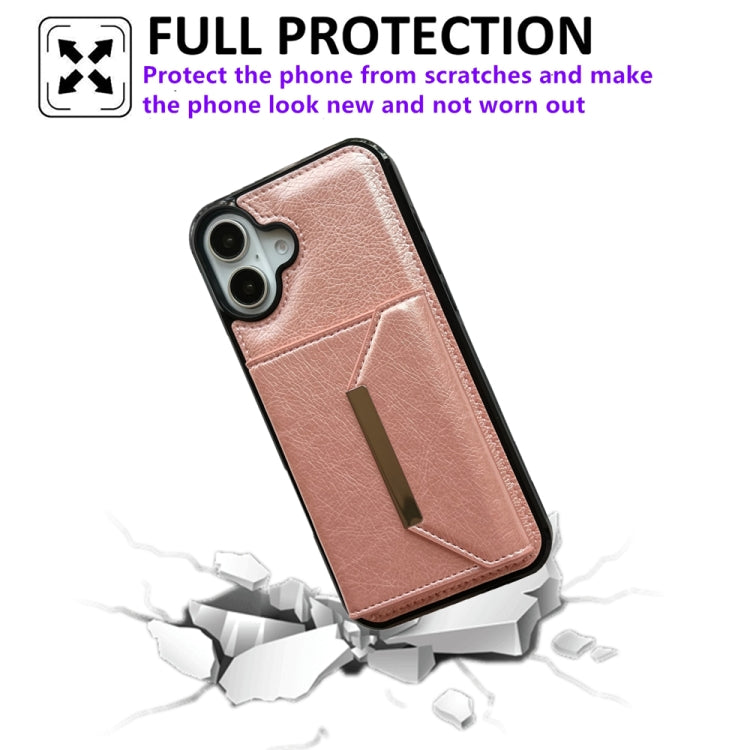 For iPhone 16 Solid Color Metal Buckle Card Slots Bag Phone Case(Rose Gold) by buy2fix