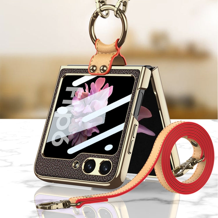 For Samsung Galaxy Z Flip6 / Flip7 FE GKK Integrated Electroplating Leather Phone Case with Ring/Strap(Green) by GKK
