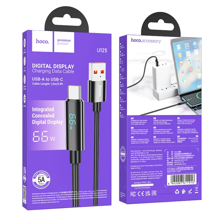 hoco U125 Benefit 1.2m 5A USB to Type-C Fast Charging Data Cable with Display(Black) - USB-C & Type-C Cable by hoco | Online Shopping UK | buy2fix