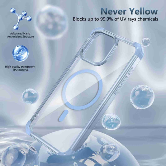 For iPhone 14 Plus Transparent MagSafe Magnetic Phone Case(Blue) by buy2fix