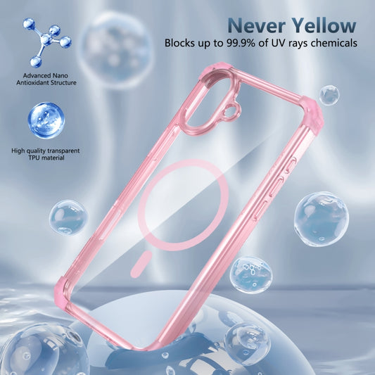 For iPhone 16 Transparent MagSafe Magnetic Phone Case(Pink) by buy2fix
