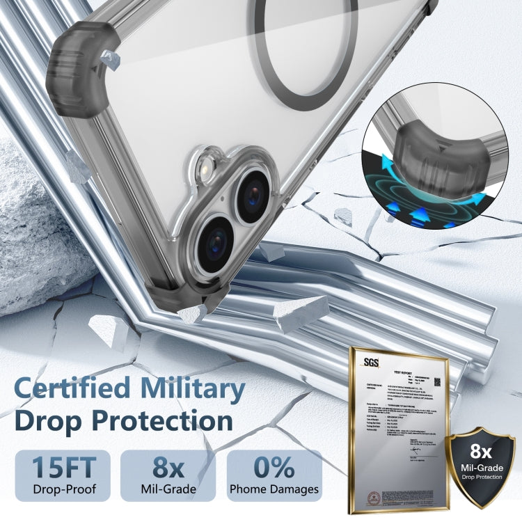 For iPhone 16 Transparent MagSafe Magnetic Phone Case(Black) by buy2fix