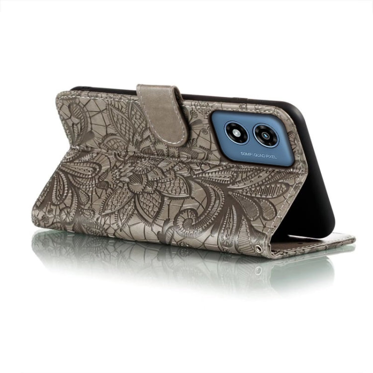 For Motorola Moto G Play 2024 Lace Flower Embossing Flip Leather Phone Case(Grey) by buy2fix