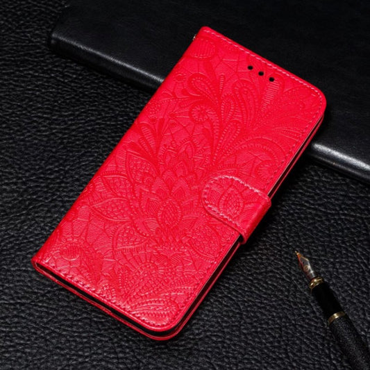 For Motorola Moto G Play 2024 Lace Flower Embossing Flip Leather Phone Case(Red) by buy2fix