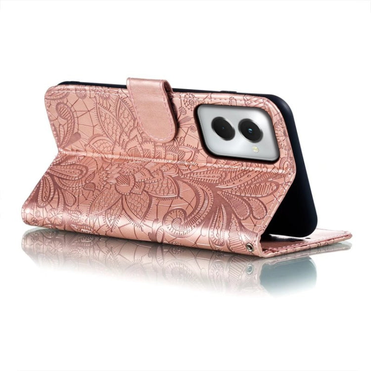 For Motorola Moto G Power 5G 2024 Lace Flower Embossing Flip Leather Phone Case(Rose Gold) by buy2fix