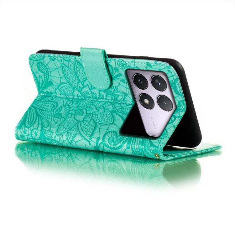 For Xiaomi Redmi K70 Lace Flower Embossing Flip Leather Phone Case(Green) by buy2fix