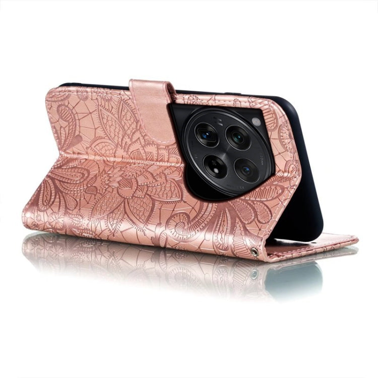 For OnePlus 12 Lace Flower Embossing Flip Leather Phone Case(Rose Gold) by buy2fix