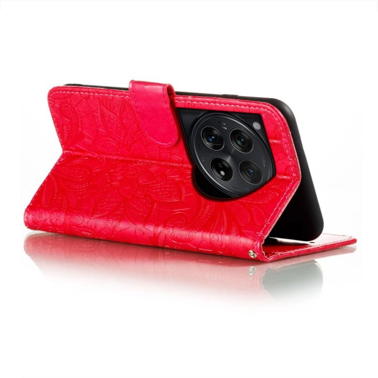 For OnePlus 12 Lace Flower Embossing Flip Leather Phone Case(Red) by buy2fix