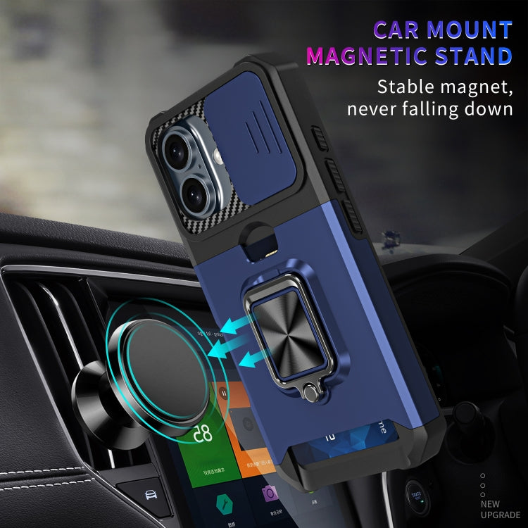 For iPhone 16 Camera Shield Card Slot PC+TPU Phone Case(Blue) by buy2fix