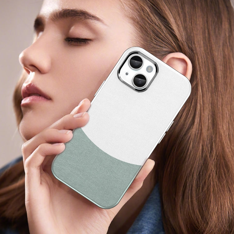 For iPhone 16 Leather Texture MagSafe Magnetic TPU + PC Phone Case(Cyan) by buy2fix