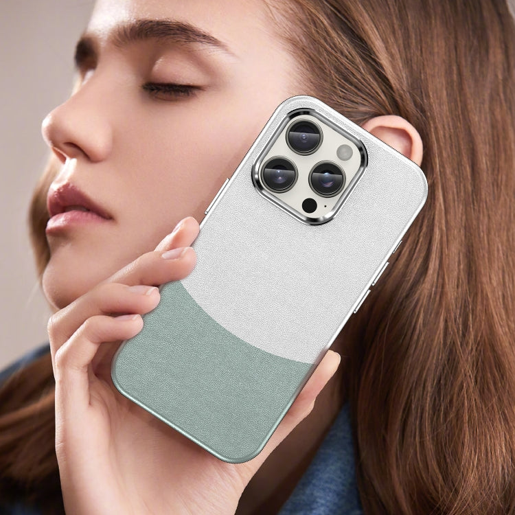For iPhone 16 Pro Leather Texture MagSafe Magnetic TPU + PC Phone Case(Cyan) by buy2fix