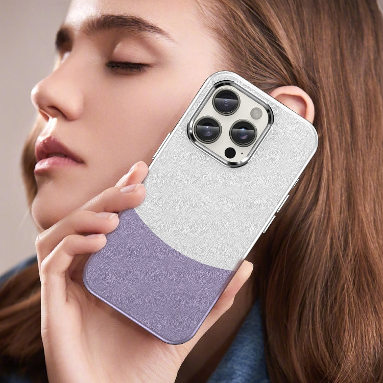 For iPhone 16 Pro Leather Texture MagSafe Magnetic TPU + PC Phone Case(Light Purple) by buy2fix