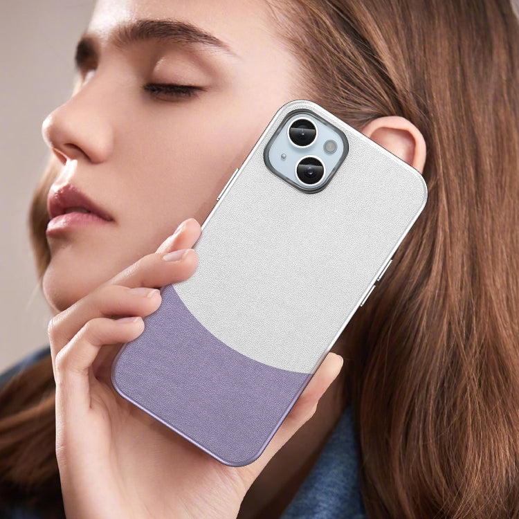 For iPhone 15 Plus Leather Texture MagSafe Magnetic TPU + PC Phone Case(Light Purple) by buy2fix