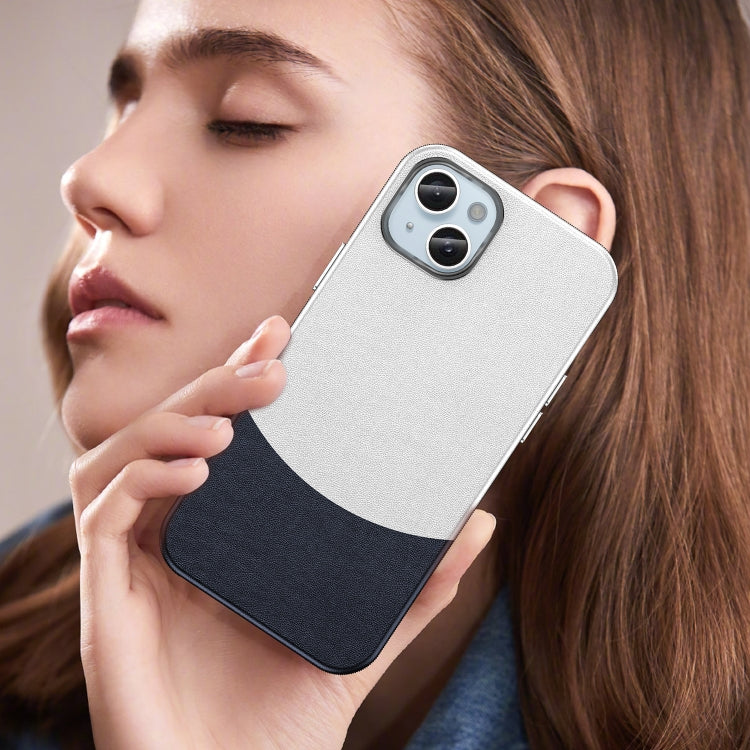 For iPhone 14 Plus Leather Texture MagSafe Magnetic TPU + PC Phone Case(Dark Blue) by buy2fix