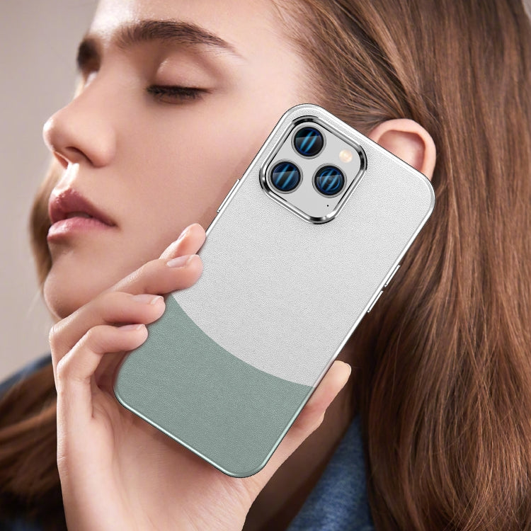 For iPhone 14 Pro Max Leather Texture MagSafe Magnetic TPU + PC Phone Case(Cyan) by buy2fix