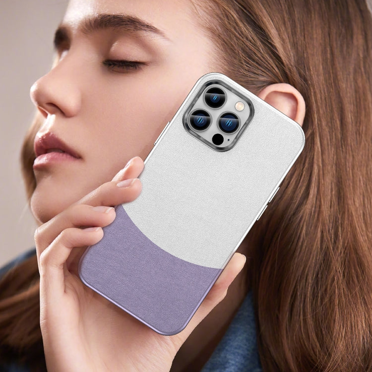 For iPhone 13 Pro Max Leather Texture MagSafe Magnetic TPU + PC Phone Case(Light Purple) by buy2fix