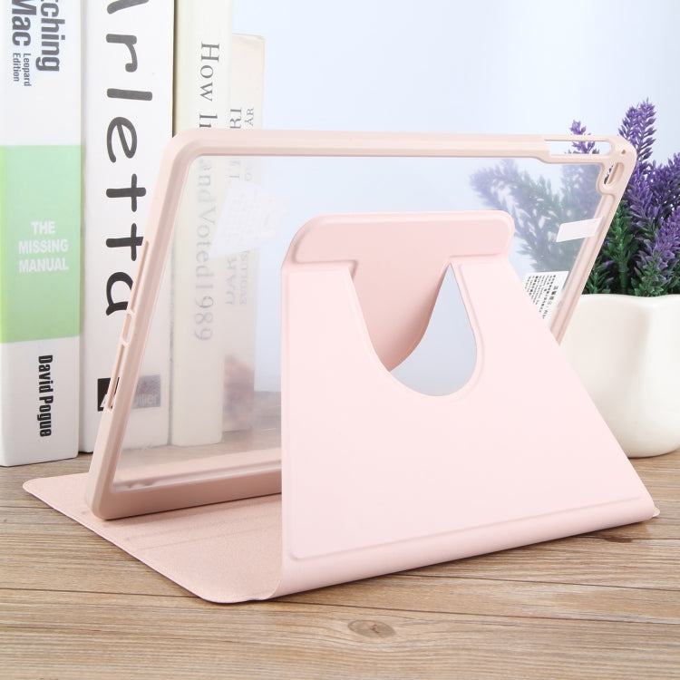 For iPad 9.7 2018 & 2017 / Air / Air2 GEBEI Acrylic TPU 3-folding Rotating Smart Tablet Leather Case withh Pen Slot(Pink) by GEBEI
