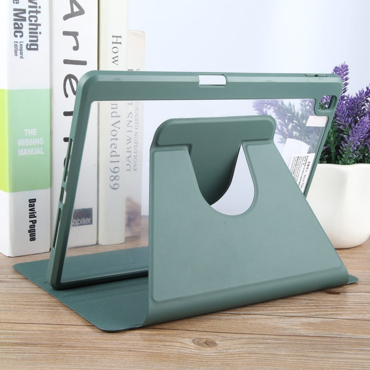 For iPad 10.2 2021 / 2020 / 2019 / Air 3 GEBEI Acrylic TPU 3-folding Rotating Smart Tablet Leather Case withh Pen Slot(Dark Green) by GEBEI