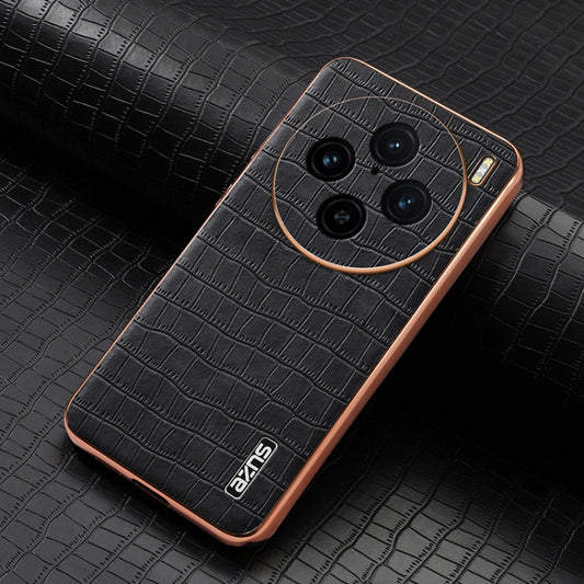 For vivo X100 Pro 5G / X100s Pro AZNS Electroplated Frame Crocodile Texture Full Coverage Phone Case(Black) by AZNS