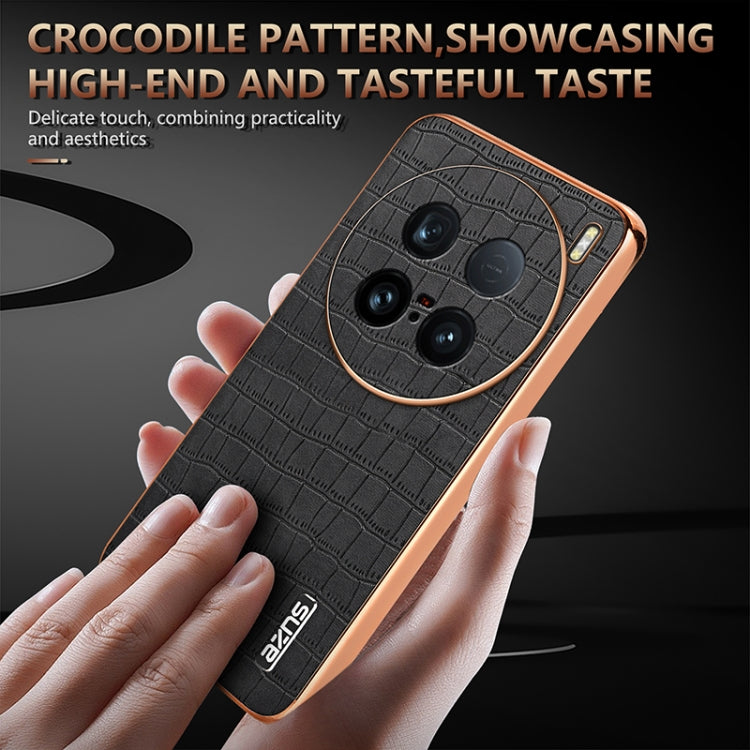 For vivo X100 Ultra AZNS Electroplated Frame Crocodile Texture Full Coverage Phone Case(Brown) by AZNS