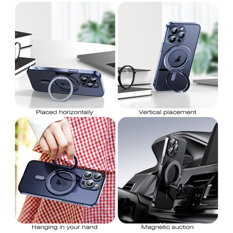 For iPhone 15 Plus Plating PC 360 Ring Holder Magsafe Phone Case(Clear Blue) by buy2fix