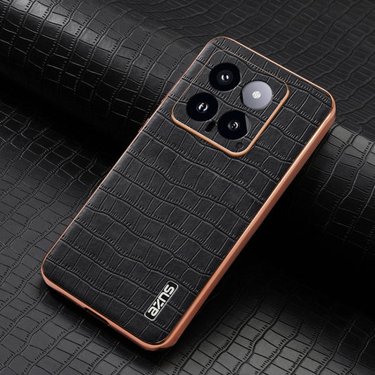 For Xiaomi 14 AZNS Electroplated Frame Crocodile Texture Full Coverage Phone Case(Black) by AZNS