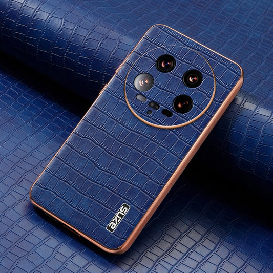 For Xiaomi 14 Ultra AZNS Electroplated Frame Crocodile Texture Full Coverage Phone Case(Blue) by AZNS