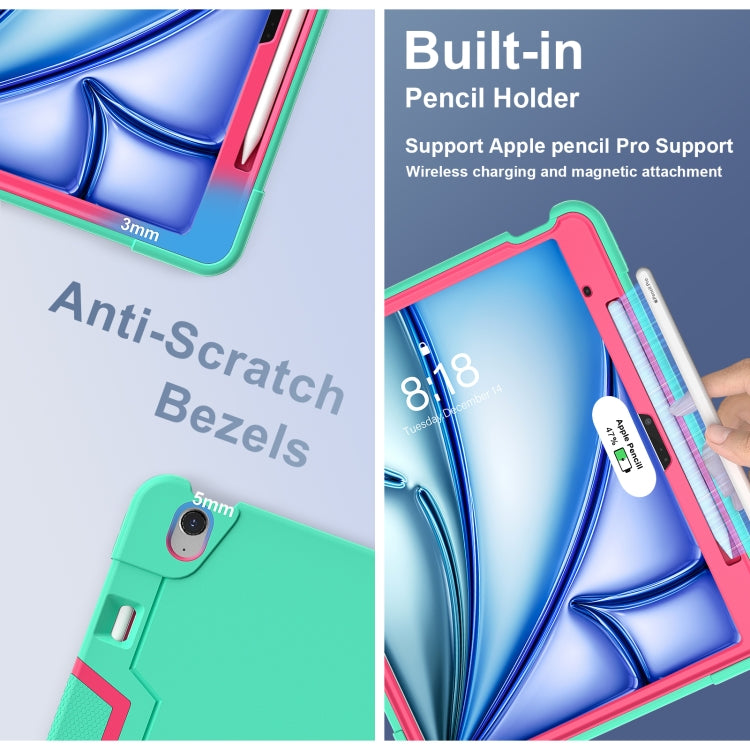 For iPad Air 13 2025 / 2024 Contrast Color Silicone Acrylic PC Tablet Case with Holder(Mint Green Rose Red) by buy2fix