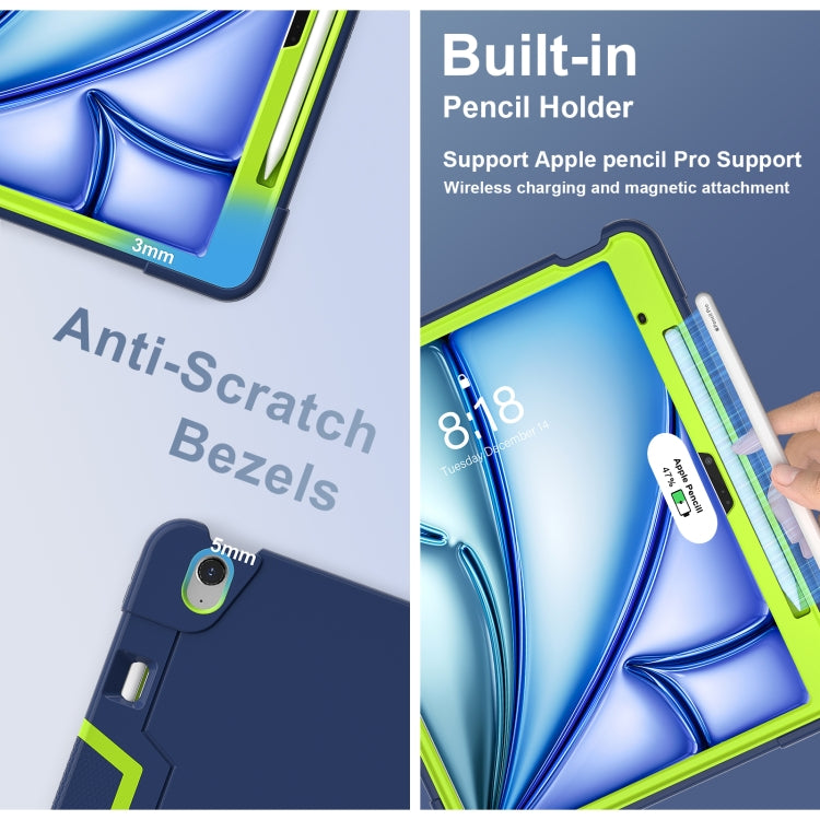 For iPad Air 13 2025 / 2024 Contrast Color Silicone Acrylic PC Tablet Case with Holder(Navy Blue Yellow Green) by buy2fix