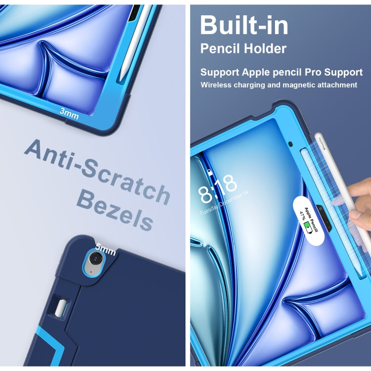 For iPad Air 13 2025 / 2024 Contrast Color Silicone Acrylic PC Tablet Case with Holder(Navy Blue) by buy2fix