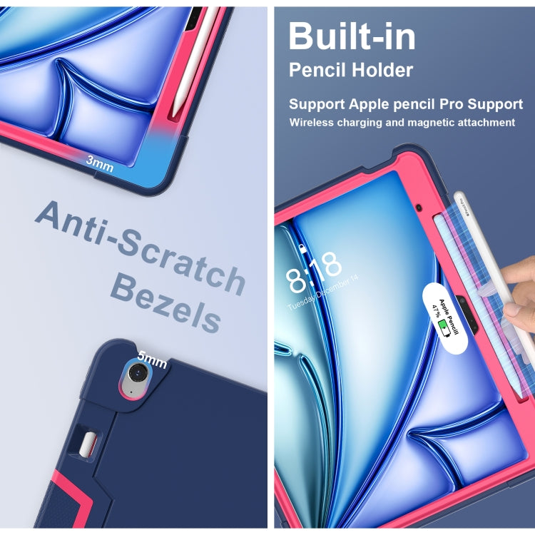 For iPad Air 13 2025 / 2024 Contrast Color Silicone Acrylic PC Tablet Case with Holder(Navy Blue Rose Red) by buy2fix