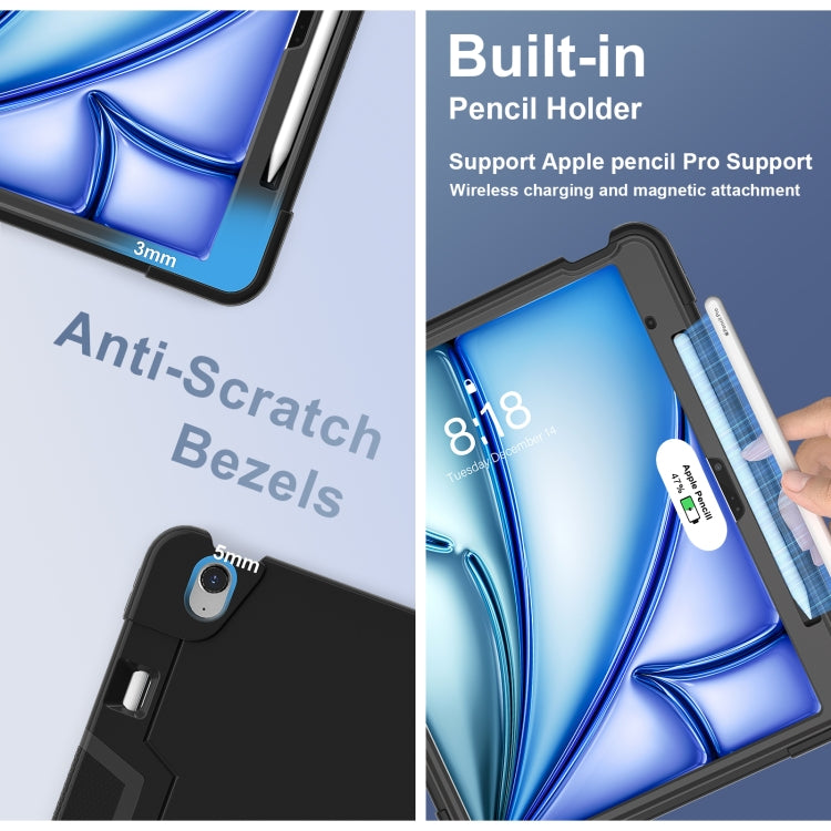 For iPad Air 13 2025 / 2024 Contrast Color Silicone Acrylic PC Tablet Case with Holder(Black) by buy2fix