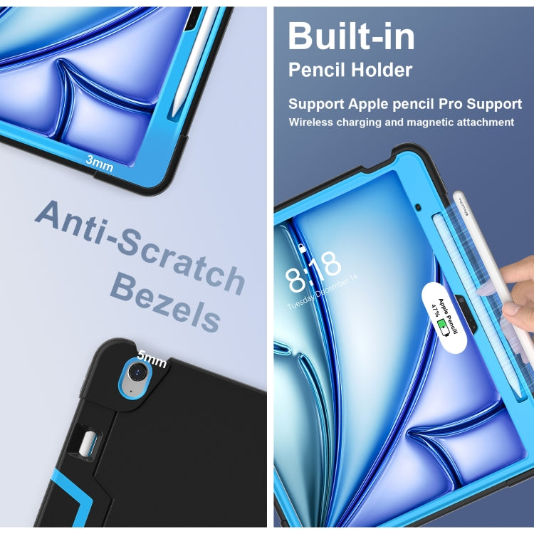 For iPad Air 13 2025 / 2024 Contrast Color Silicone Acrylic PC Tablet Case with Holder(Black Blue) by buy2fix