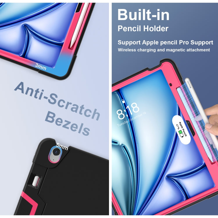 For iPad Air 13 2025 / 2024 Contrast Color Silicone Acrylic PC Tablet Case with Holder(Black Rose Red) by buy2fix