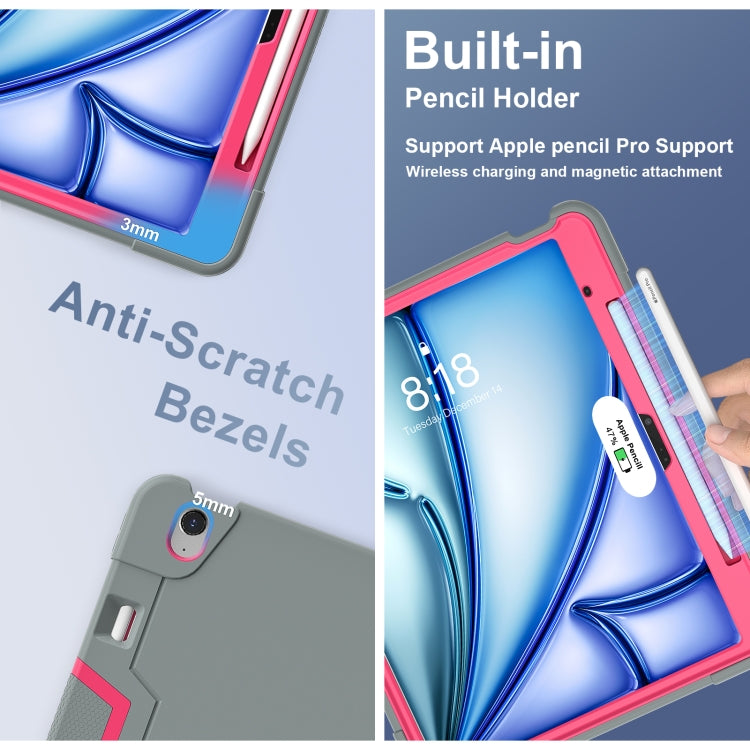 For iPad Air 13 2025 / 2024 Contrast Color Silicone Acrylic PC Tablet Case with Holder(Grey Rose Red) by buy2fix