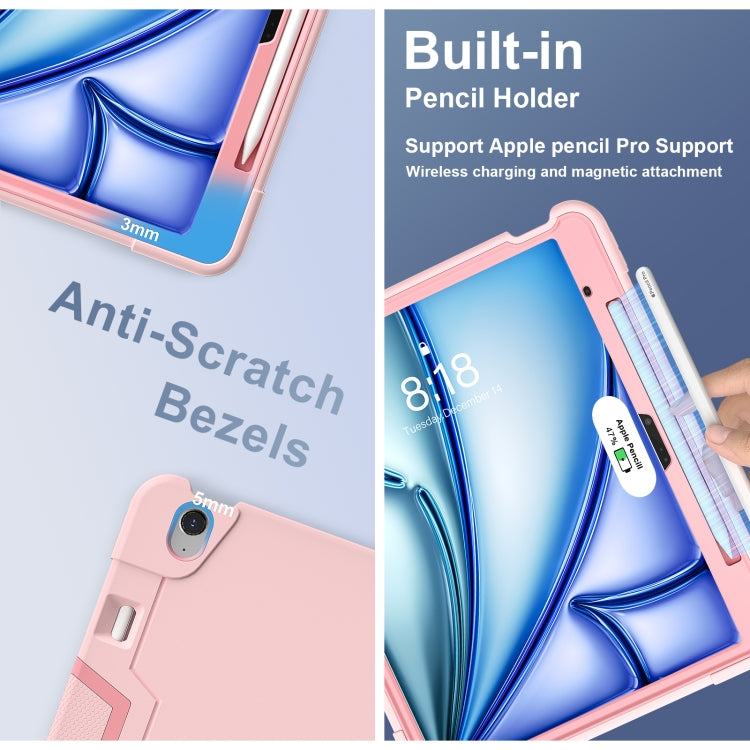 For iPad Air 13 2025 / 2024 Contrast Color Silicone Acrylic PC Tablet Case with Holder(Rose Gold) by buy2fix