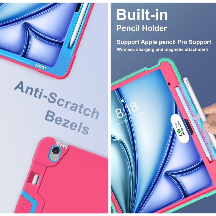 For iPad Air 13 2025 / 2024 Contrast Color Silicone Acrylic PC Tablet Case with Holder(Rose Red Blue) by buy2fix