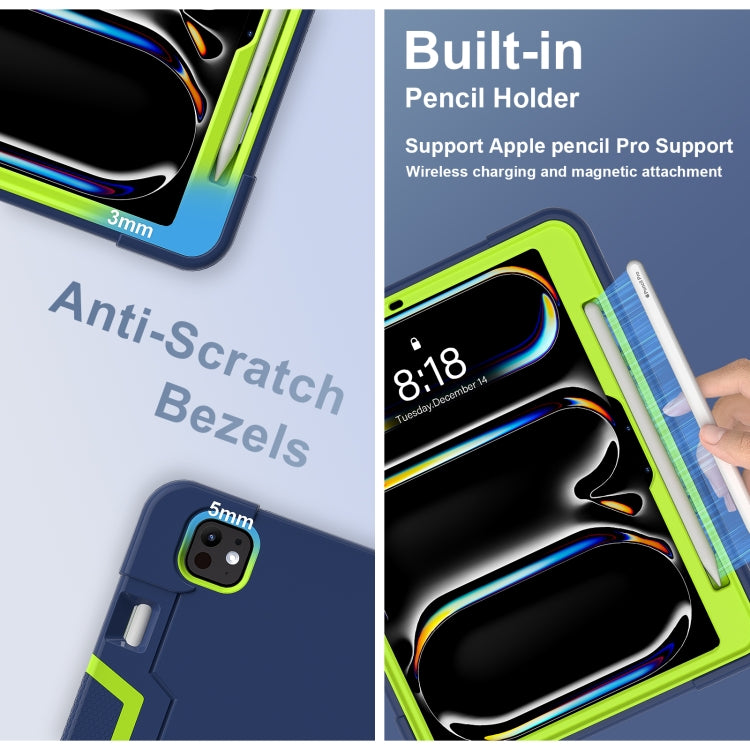 For iPad Pro 13 2025 / 2024 Contrast Color Silicone Acrylic PC Tablet Case with Holder(Navy Blue Yellow Green) by buy2fix