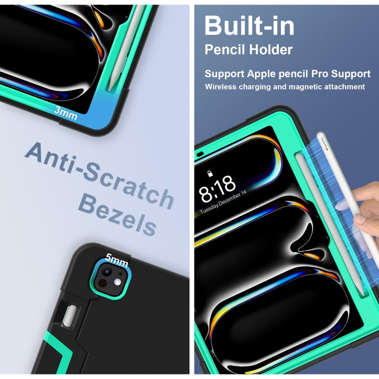 For iPad Pro 13 2025 / 2024 Contrast Color Silicone Acrylic PC Tablet Case with Holder(Black Mint Green) by buy2fix