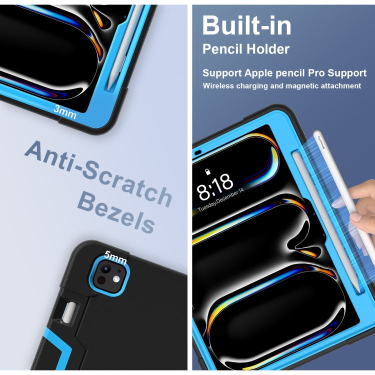 For iPad Pro 13 2025 / 2024 Contrast Color Silicone Acrylic PC Tablet Case with Holder(Black Blue) by buy2fix