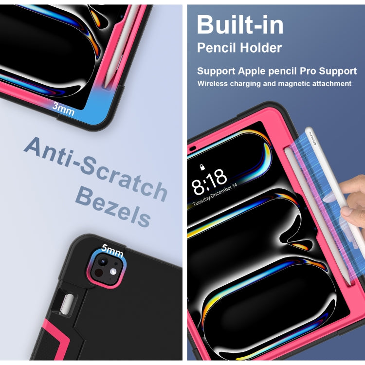 For iPad Pro 13 2025 / 2024 Contrast Color Silicone Acrylic PC Tablet Case with Holder(Black Rose Red) by buy2fix