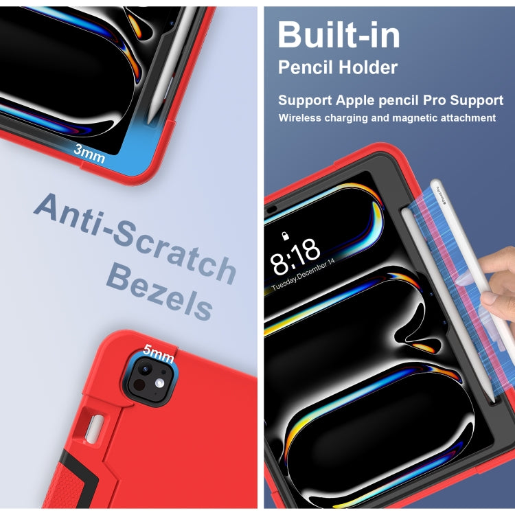 For iPad Pro 13 2025 / 2024 Contrast Color Silicone Acrylic PC Tablet Case with Holder(Red Black) by buy2fix