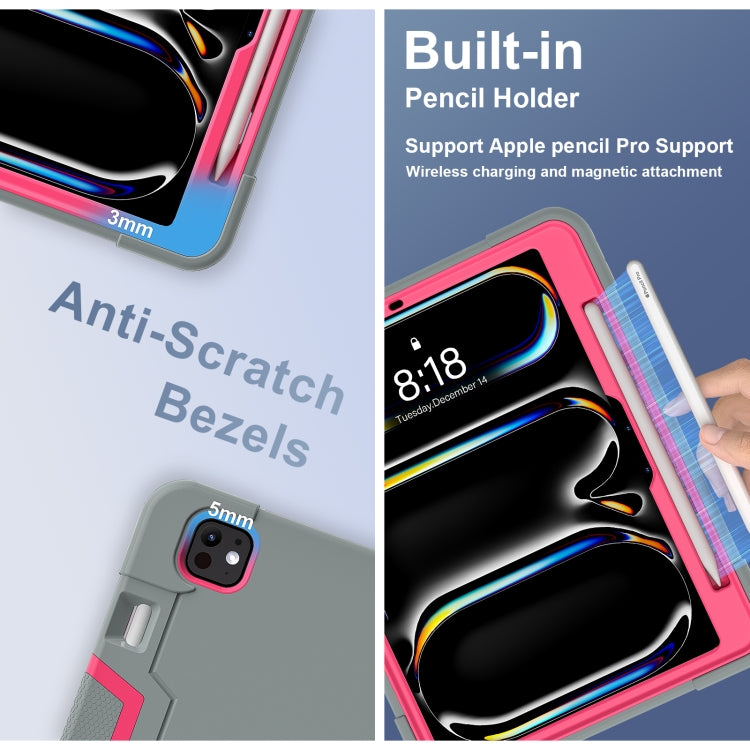 For iPad Pro 13 2025 / 2024 Contrast Color Silicone Acrylic PC Tablet Case with Holder(Grey Rose Red) by buy2fix