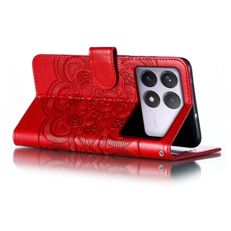 For Xiaomi Redmi K70 Sun Mandala Embossing Pattern Phone Leather Case(Red) by buy2fix