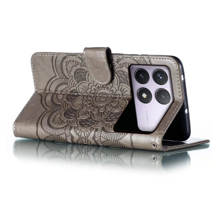 For Xiaomi Redmi K70 Sun Mandala Embossing Pattern Phone Leather Case(Grey) by buy2fix