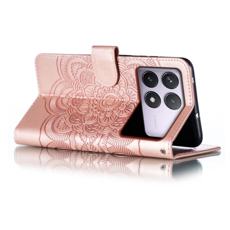 For Xiaomi Redmi K70 Sun Mandala Embossing Pattern Phone Leather Case(Rose Gold) by buy2fix