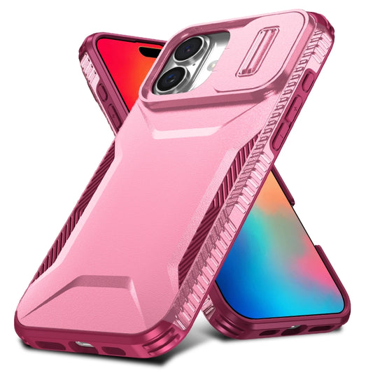 For iPhone 16 Sliding Camshield Phone Case(Pink + Rose Red) by buy2fix
