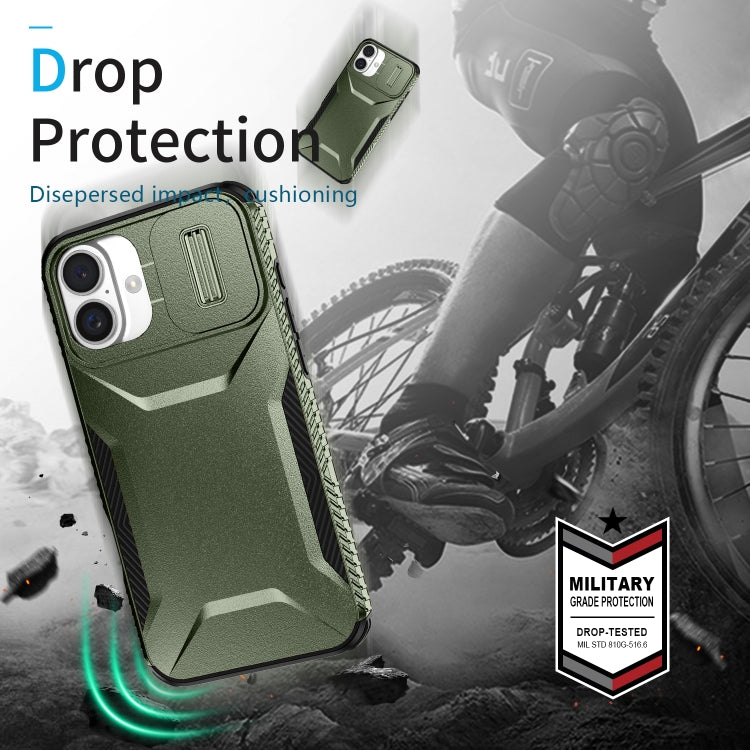For iPhone 16 Plus Sliding Camshield Phone Case(Alpine Green) by buy2fix