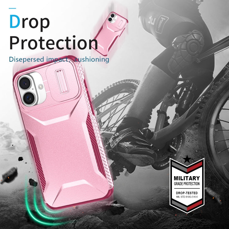 For iPhone 16 Plus Sliding Camshield Phone Case(Pink + Rose Red) by buy2fix
