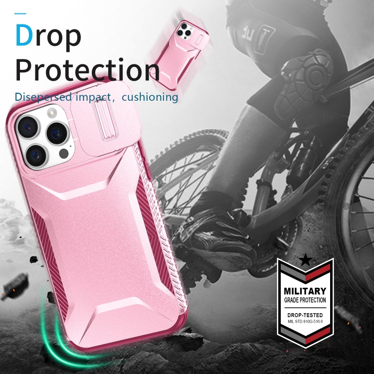 For iPhone 16 Pro Sliding Camshield Phone Case(Pink + Rose Red) by buy2fix